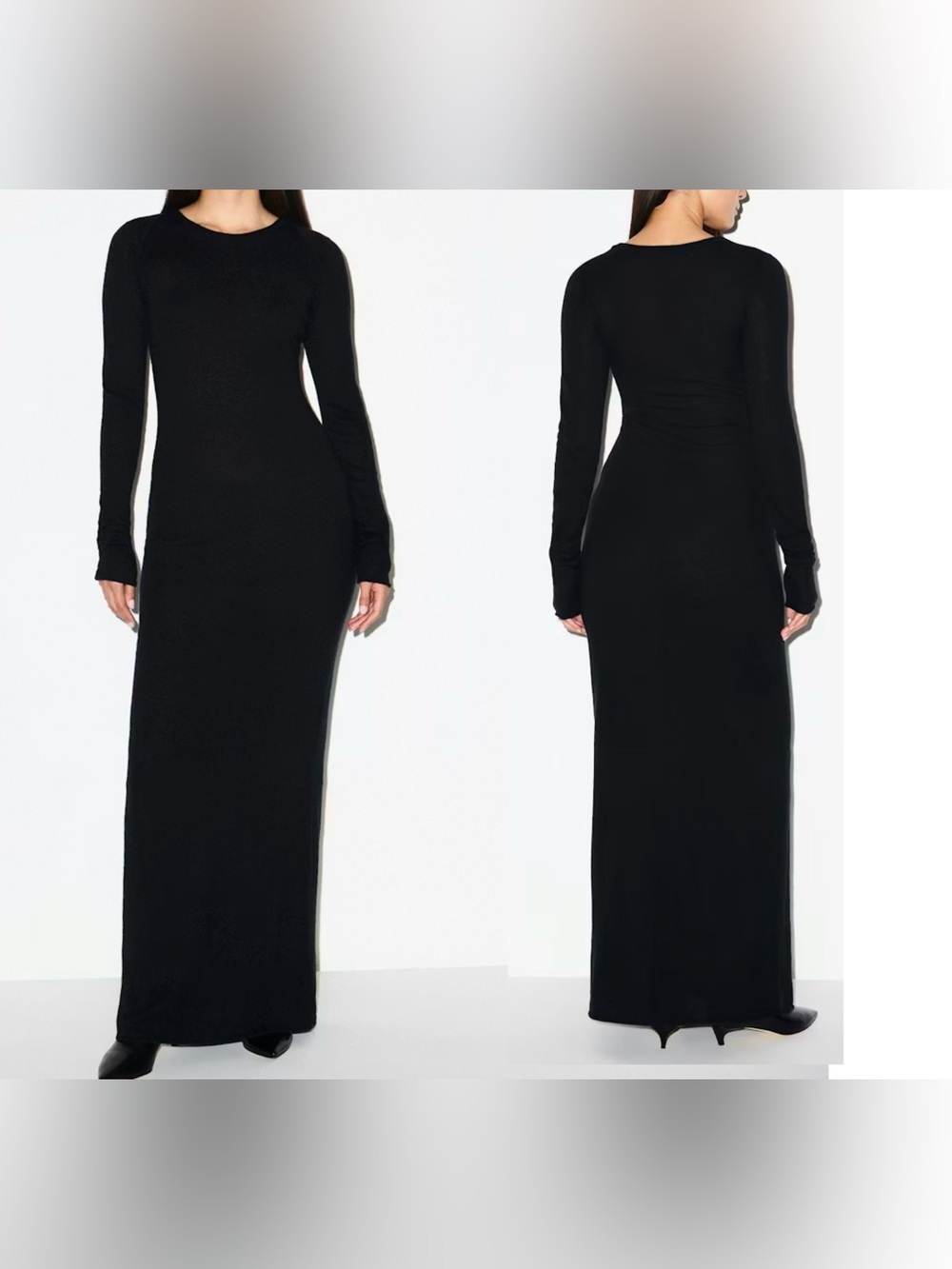 SKIMS Cashmere Long Sleeve Maxi Dress Black Women’s Medium Luxury Bodycon NEW